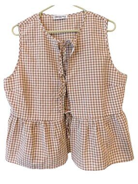Princess Polly Sz 12 Brown Gingham Tie Front Peplum Top Sleeveless Cottagecore